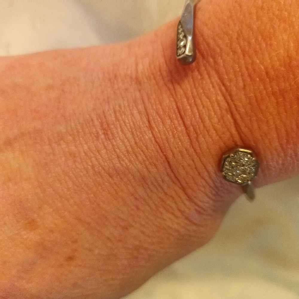 Kendra Scott brushed silver tone rhinestone open cuff bracelet